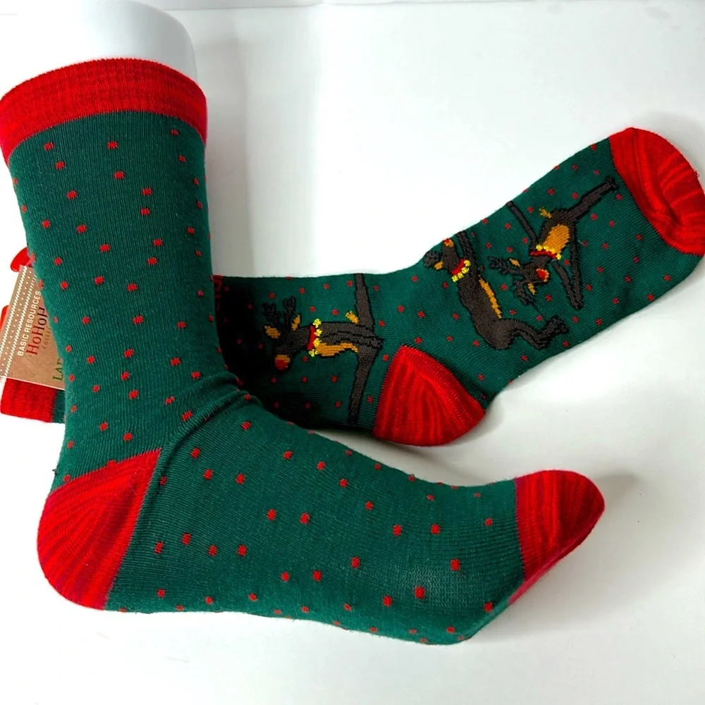 YOGA‎ Reindeer NAMA-SLEIGH Holiday Christmas Crew Funny Socks Women’s NWT